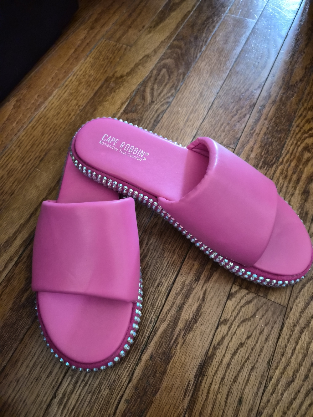 Cape Robbin Pink Crystal-Trim Slide Sandals